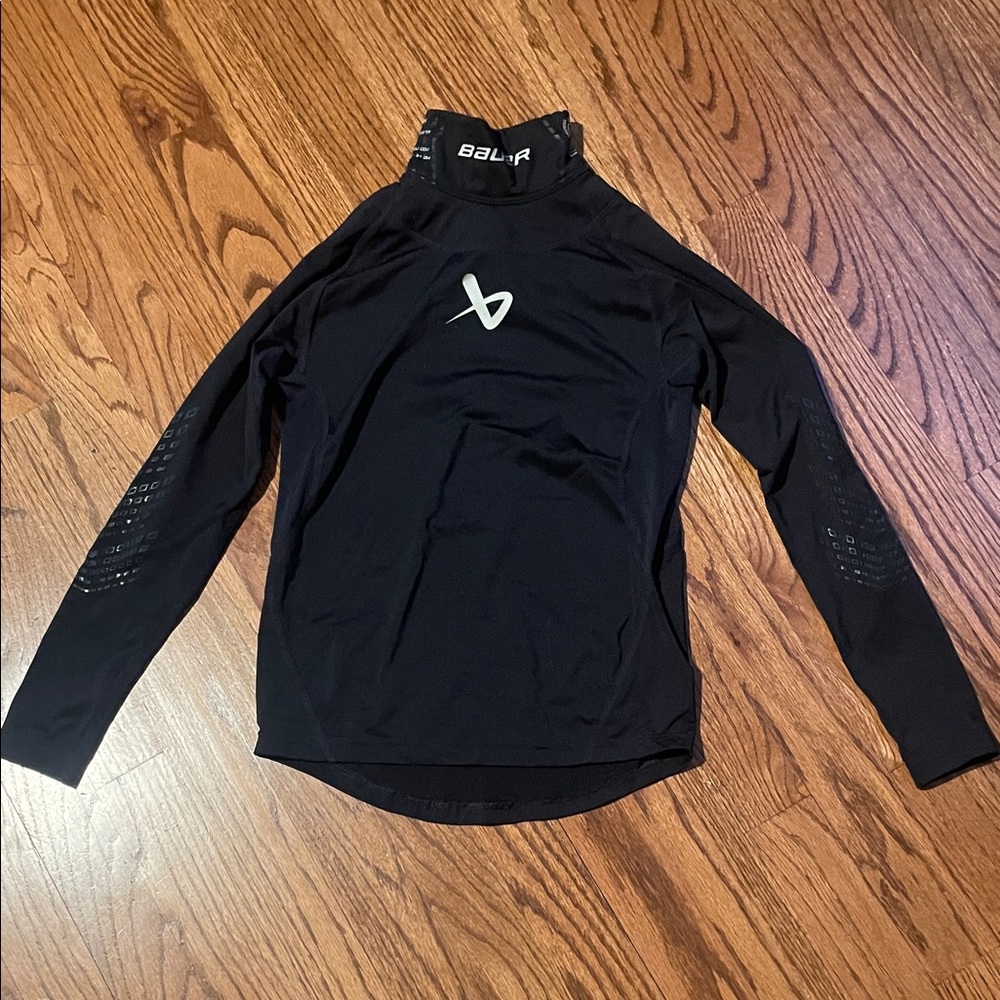 Bauer Black Long-Sleeve Hockey Neck Protect Top with White Logo